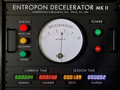 The Entropon Decelerator Mk II control unit, rack-mounted with dials and displays.