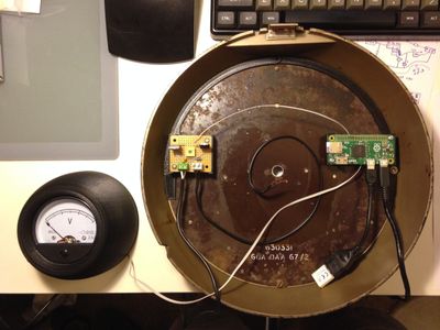 3D-printed case for the meter to match the clock profile, and the Pi and amplifier mounted in the clock case.