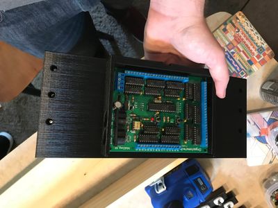 The decoder board mounted. There are also various cable routings designed into this end piece.