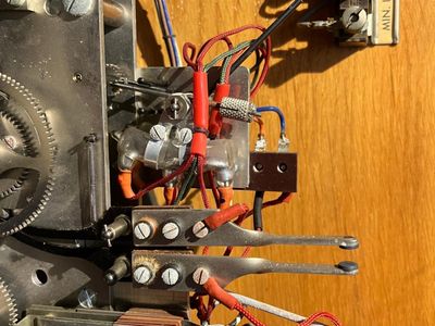 Close-up of the mercury switches and bell contacts.